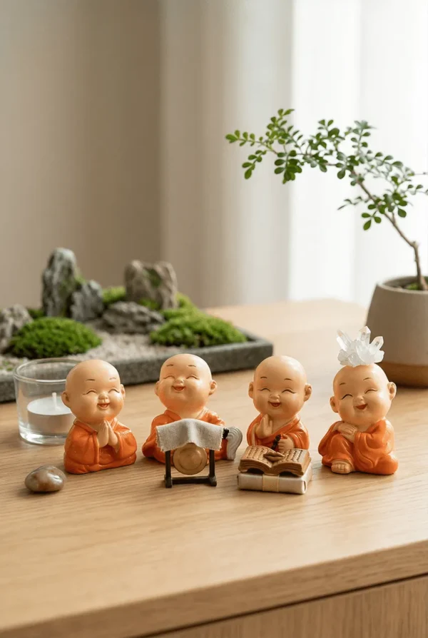 Elivera Joyful Monk Buddha Set - Classic Orange Edition