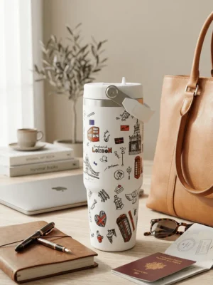 Elivera London Travel Coffee Mug - Insulated Sipper with Lid for Everyday Use