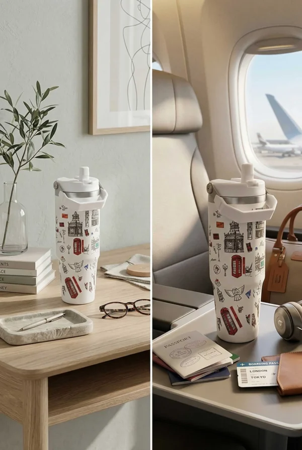 Elivera London Travel Coffee Mug - Insulated Sipper with Lid for Everyday Use