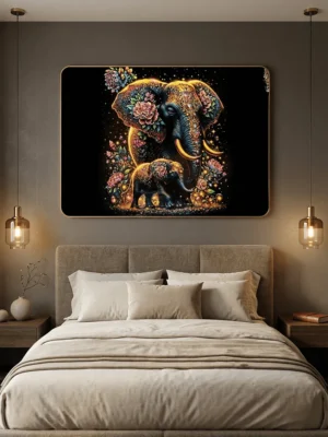 Elivera Majestic Elephant and Calf Canvas Wall Art - Symbol of Strength, Love and Protection
