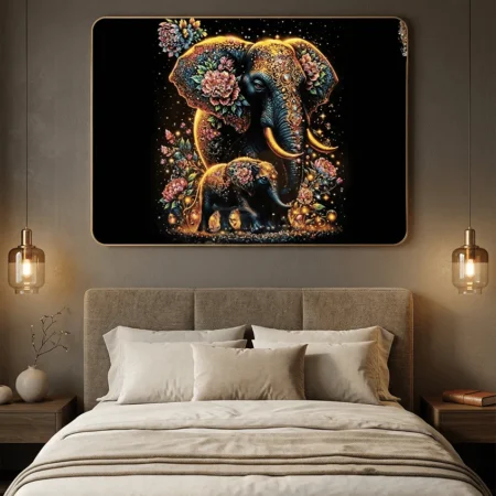 Elivera Majestic Elephant and Calf Canvas Wall Art - Symbol of Strength, Love and Protection