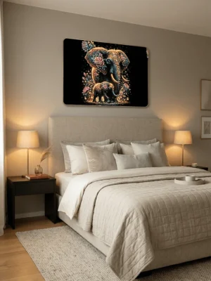 Elivera Majestic Elephant and Calf Canvas Wall Art – Symbol of Strength, Love and Protection 2