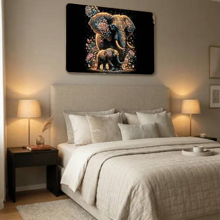 Elivera Majestic Elephant and Calf Canvas Wall Art – Symbol of Strength, Love and Protection 2