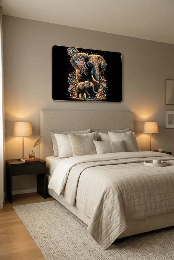 Elivera Majestic Elephant and Calf Canvas Wall Art - Symbol of Strength, Love and Protection