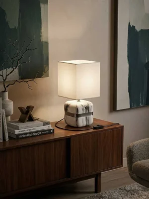 Elivera Marble Finish Ceramic Cube Lamp 2