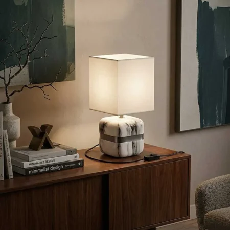 Elivera Marble Finish Ceramic Cube Lamp 2
