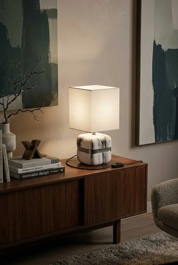Elivera Marble Finish Ceramic Cube Lamp