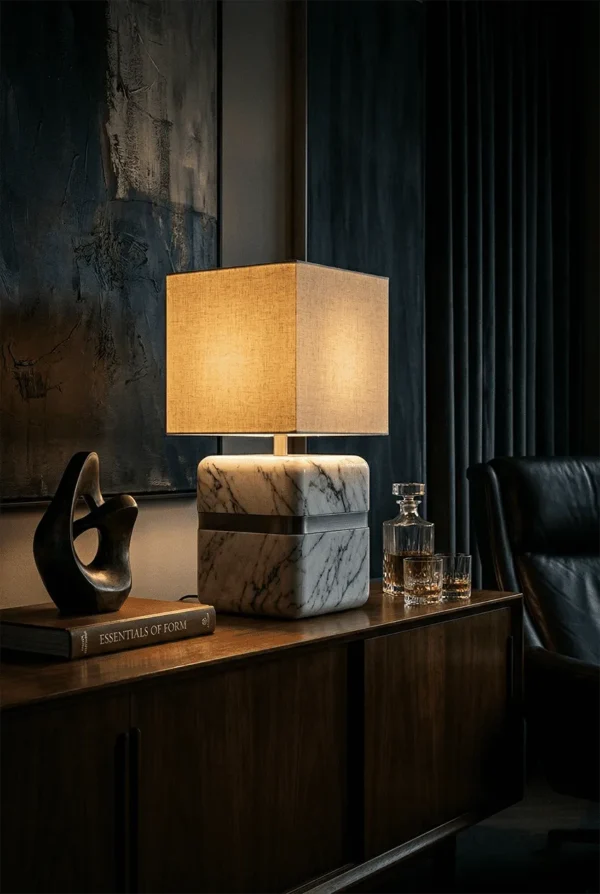 Elivera Marble Finish Ceramic Cube Lamp
