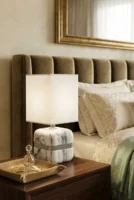 Elivera Marble Finish Ceramic Cube Lamp