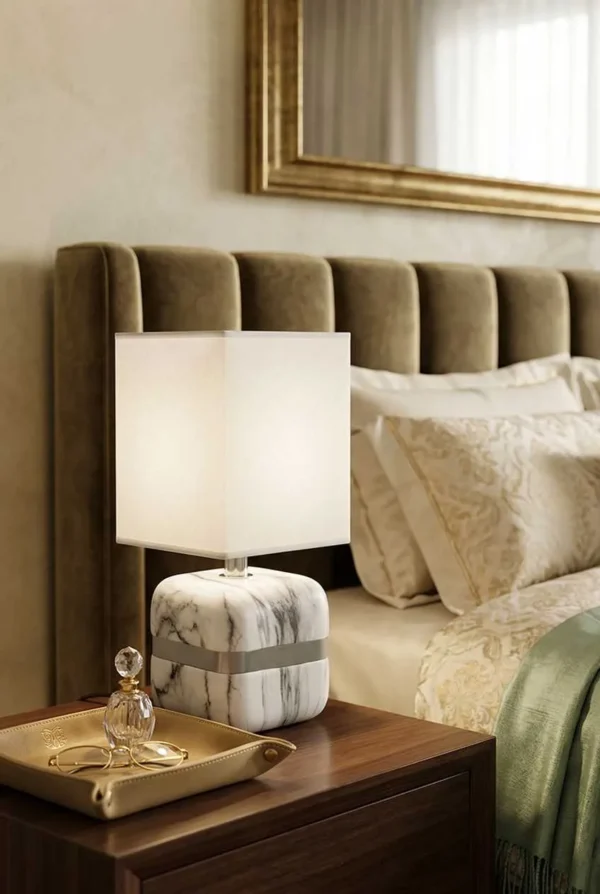 Elivera Marble Finish Ceramic Cube Lamp