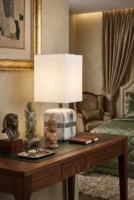 Elivera Marble Finish Ceramic Cube Lamp