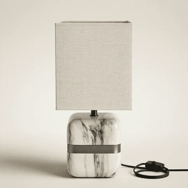 Elivera Marble Finish Ceramic Cube Lamp