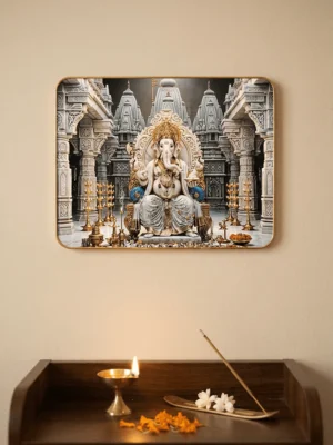 Elivera Marble Finish Ganesha Canvas Wall Art - Elegant Symbol of Purity and Wisdom