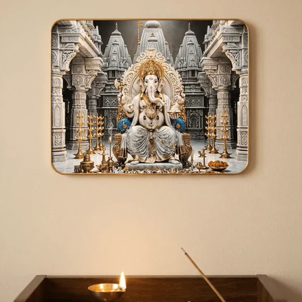 Elivera Marble Finish Ganesha Canvas Wall Art - Elegant Symbol of Purity and Wisdom