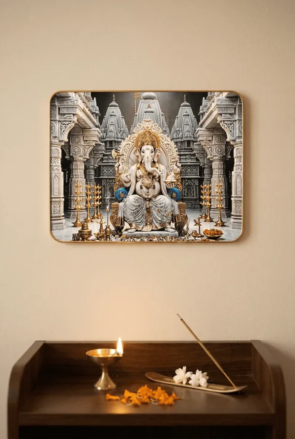 Elivera Marble Finish Ganesha Canvas Wall Art - Elegant Symbol of Purity and Wisdom