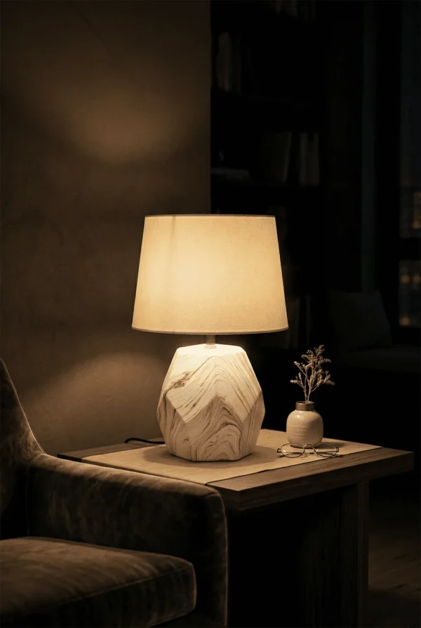 Elivera Marble Geometric Pentagon Ceramic Lamp - Large Variant