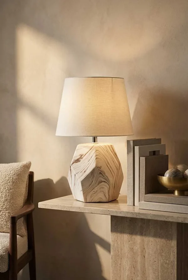 Elivera Marble Geometric Pentagon Ceramic Lamp - Large Variant
