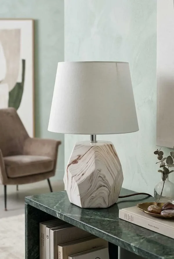 Elivera Marble Geometric Pentagon Ceramic Lamp - Large Variant