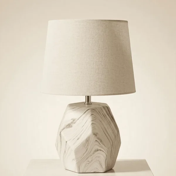 Elivera Marble Geometric Pentagon Ceramic Lamp - Large Variant