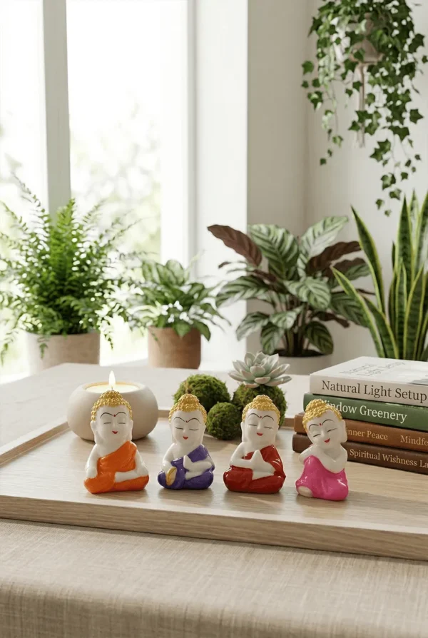 Elivera Mini Monk Figurines Set - Cute Symbol of Joy, Positivity and Mindful Living