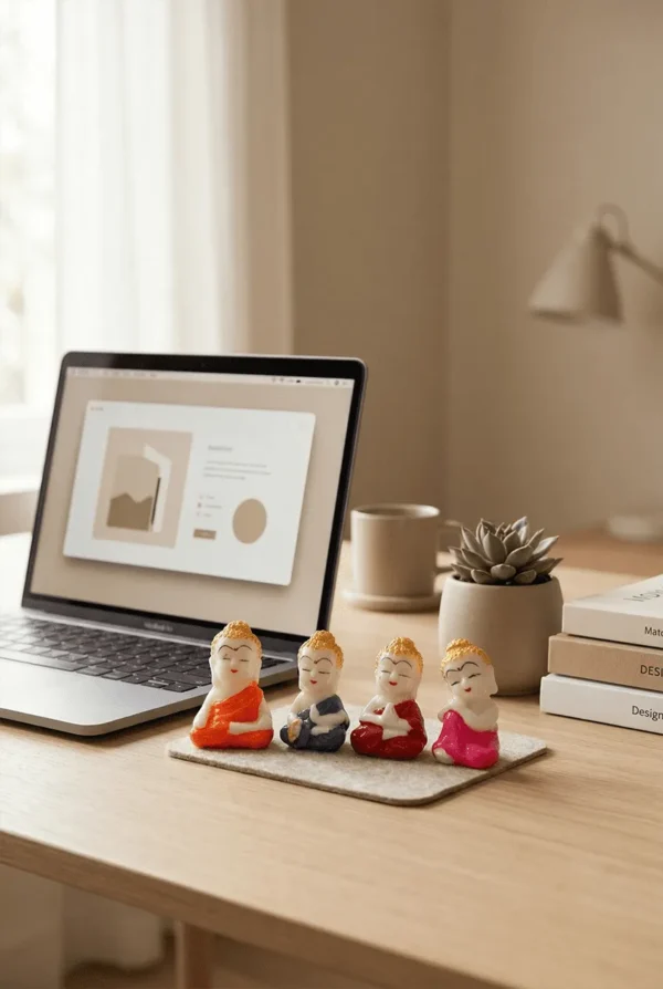 Elivera Mini Monk Figurines Set - Cute Symbol of Joy, Positivity and Mindful Living