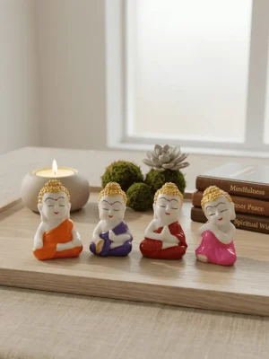 Elivera Mini Monk Figurines Set - Cute Symbol of Joy, Positivity and Mindful Living