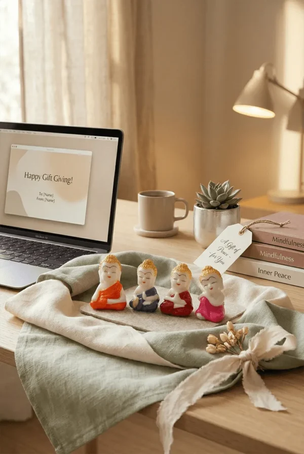 Elivera Mini Monk Figurines Set - Cute Symbol of Joy, Positivity and Mindful Living