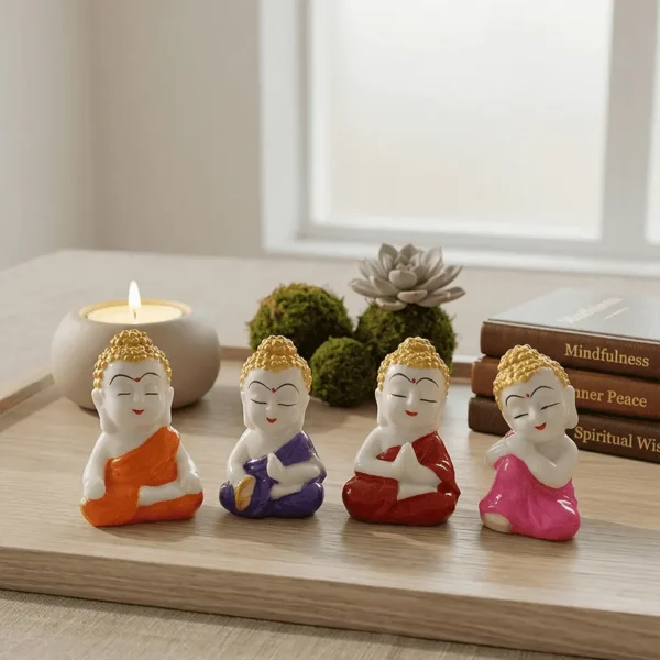 Elivera Mini Monk Figurines Set - Cute Symbol of Joy, Positivity and Mindful Living