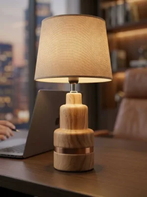 Elivera Nordic Ceramic Wood-Finish Lamp