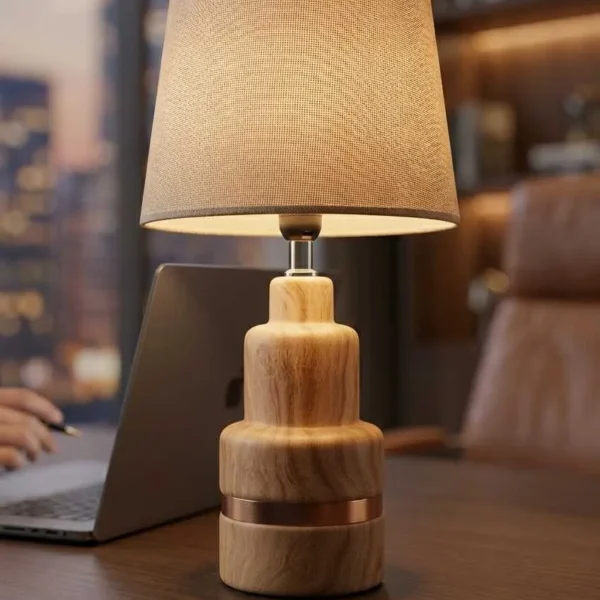 Elivera Nordic Ceramic Wood-Finish Lamp