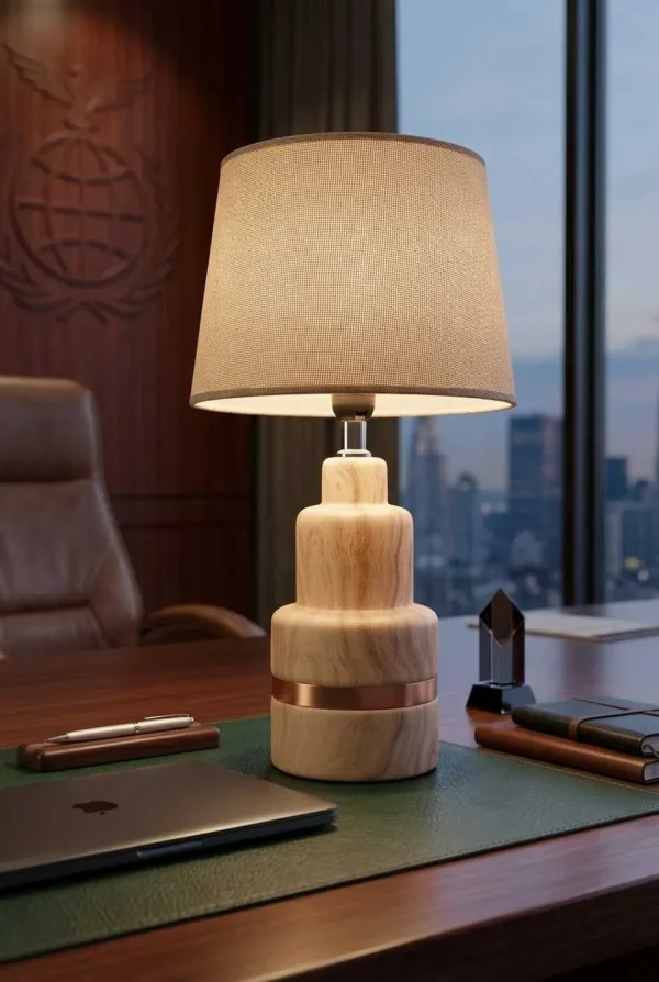 Elivera Nordic Ceramic Wood-Finish Lamp