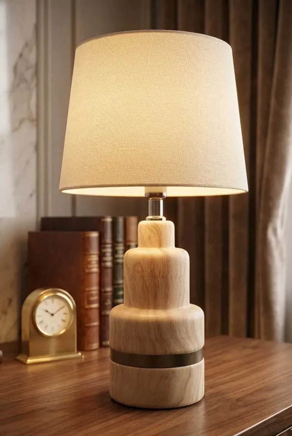 Elivera Nordic Ceramic Wood-Finish Lamp