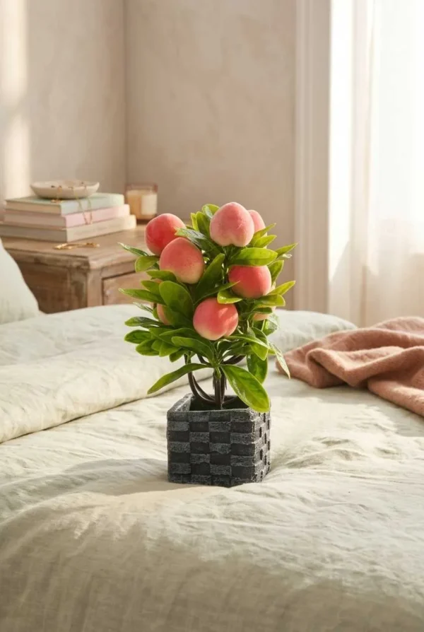 Elivera Peach Fruit Charm - Square Stone Pot
