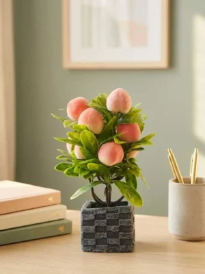 Elivera Peach Fruit Charm - Square Stone Pot