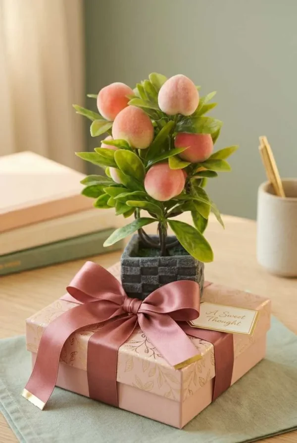 Elivera Peach Fruit Charm - Square Stone Pot