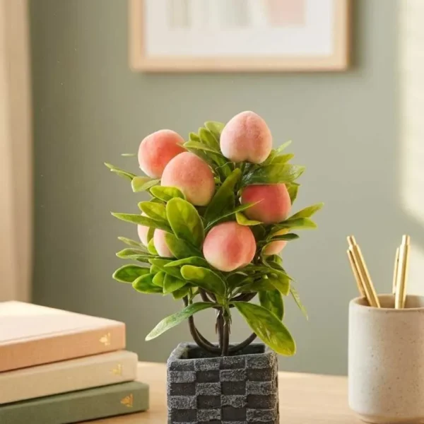 Elivera Peach Fruit Charm - Square Stone Pot