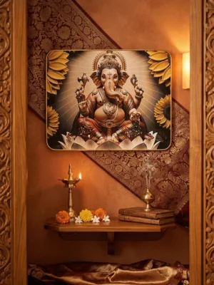 Elivera Radiant Ganesha with Floral Aura Canvas Wall Art - Symbol of Joy and Abundance