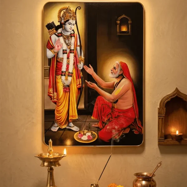 Elivera Raghavendra Swamy with Sri Rama Canvas Wall Art - Divine Grace and Protection