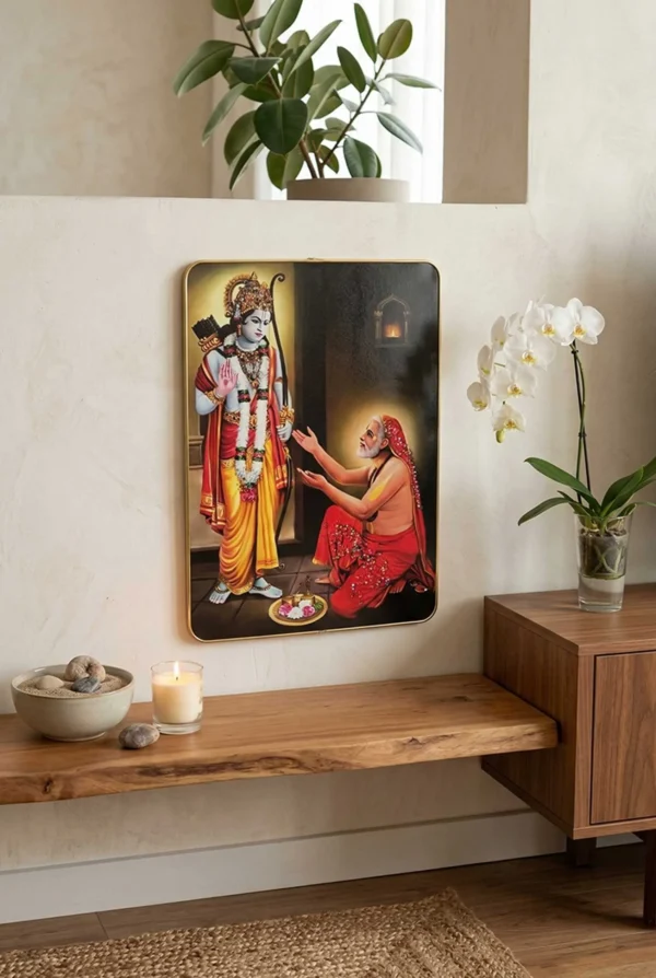 Elivera Raghavendra Swamy with Sri Rama Canvas Wall Art - Divine Grace and Protection