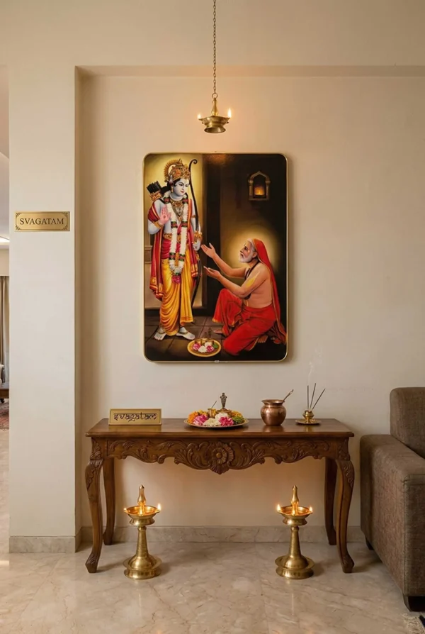 Elivera Raghavendra Swamy with Sri Rama Canvas Wall Art - Divine Grace and Protection