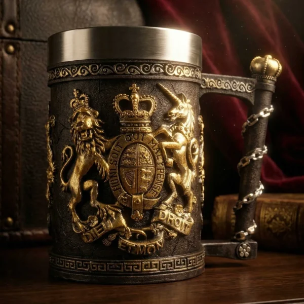 Elivera Royal Crest Vintage Mug - Stainless Steel Inner Decorative Beer Mug