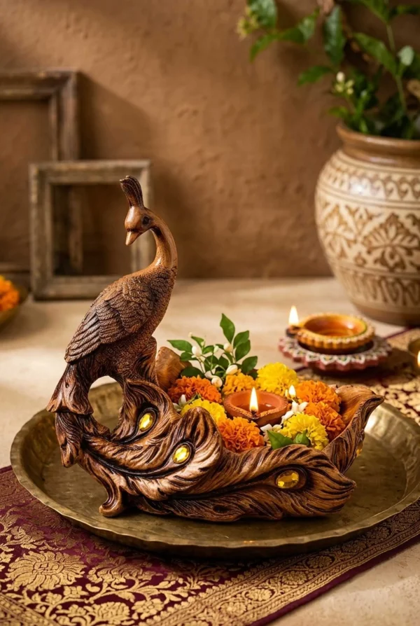 Elivera Royal Peacock Decorative Tray - Artistic Organizer and Tabletop Accent