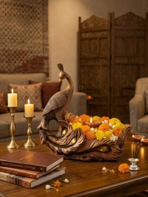 Elivera Royal Peacock Decorative Tray - Artistic Organizer and Tabletop Accent