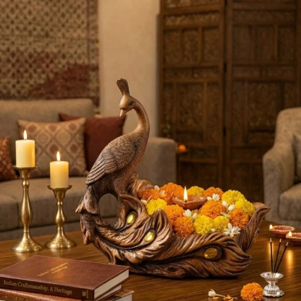 Elivera Royal Peacock Decorative Tray - Artistic Organizer and Tabletop Accent