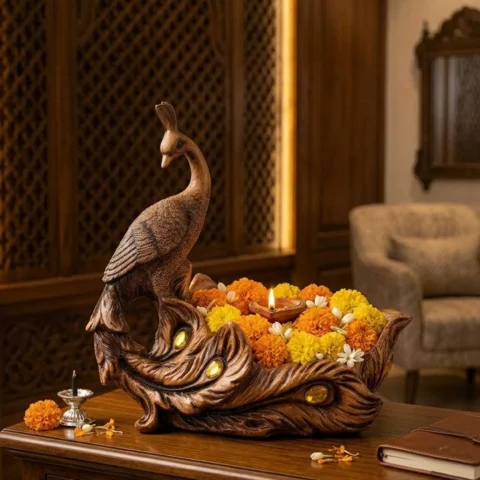 Elivera Royal Peacock Decorative Tray – Artistic Organizer and Tabletop Accent