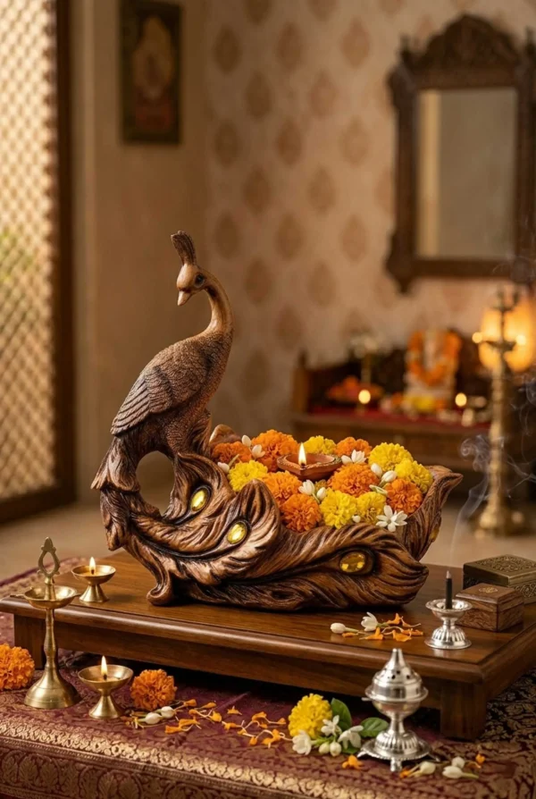 Elivera Royal Peacock Decorative Tray - Artistic Organizer and Tabletop Accent