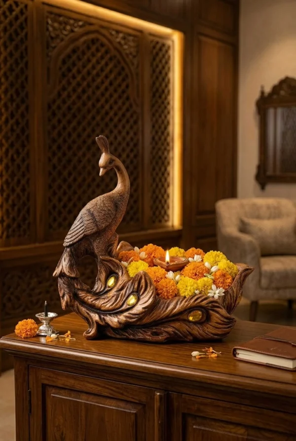 Elivera Royal Peacock Decorative Tray - Artistic Organizer and Tabletop Accent