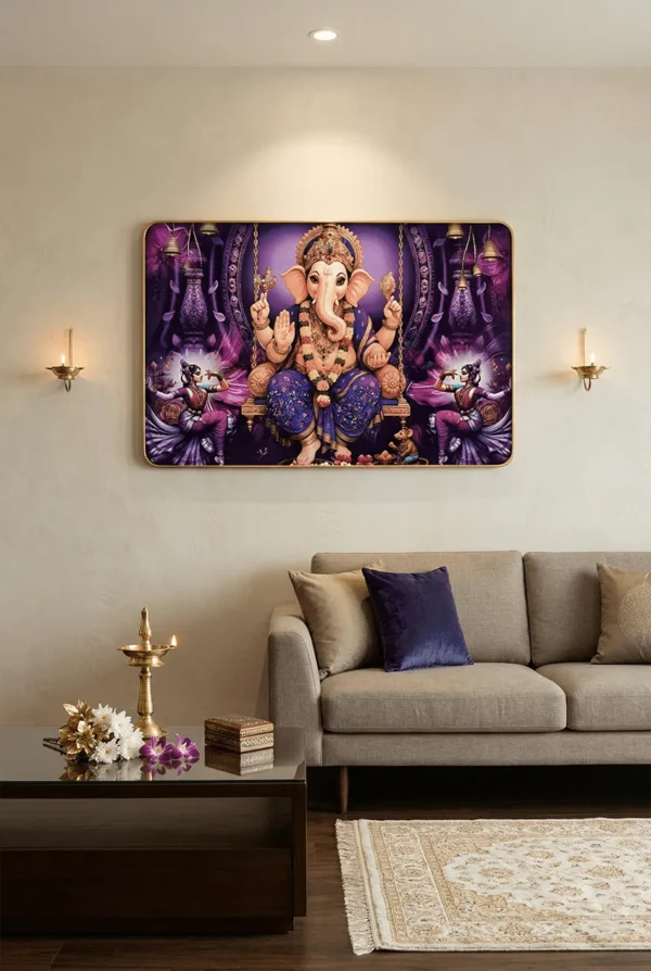 Elivera Royal Purple Ganesha Canvas Wall Art - Symbol of Prosperity and Divine Energy