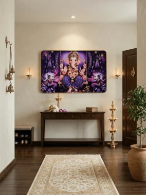Elivera Royal Purple Ganesha Canvas Wall Art - Symbol of Prosperity and Divine Energy