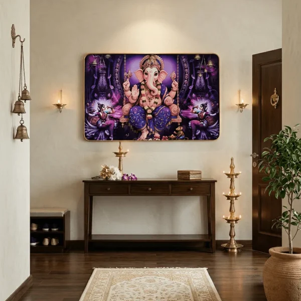 Elivera Royal Purple Ganesha Canvas Wall Art - Symbol of Prosperity and Divine Energy